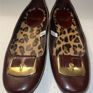 Merona Women Burgundy Patent Ballet Flats with Gold Buckle Leopard‎ Print Size 7